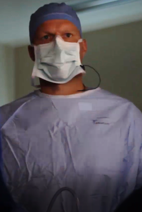 Dr. Carling focuses during a Mini Back Scope Adrenalectomy (MBSA).