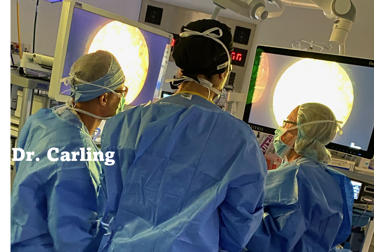 Dr. Carling and his team are focusing during a Mini Back Scope Adrenalectomy (MBSA) for pheochromocytoma.